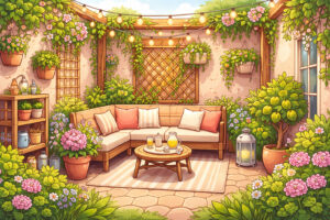 kleine patio tuin inrichten, patio
